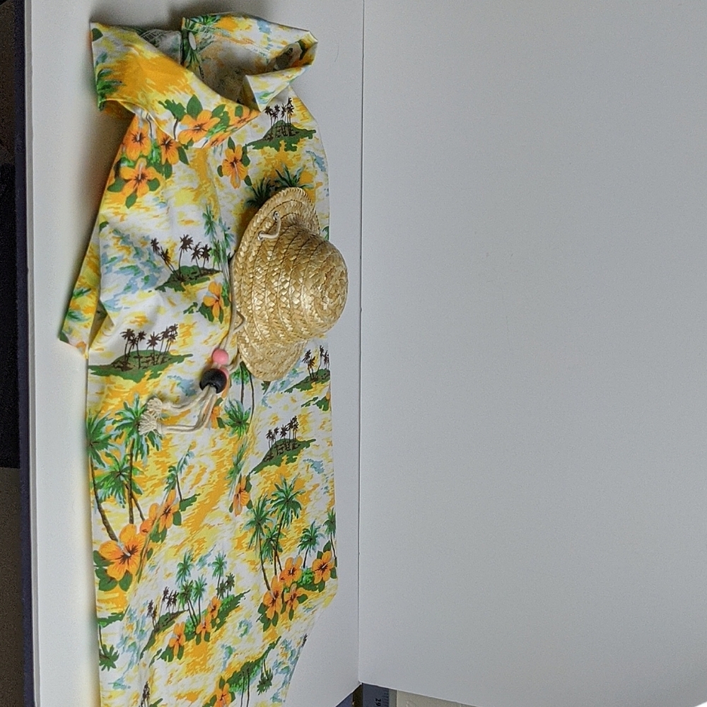 Hawaiian Pet Dog Shirt with Straw Hat
